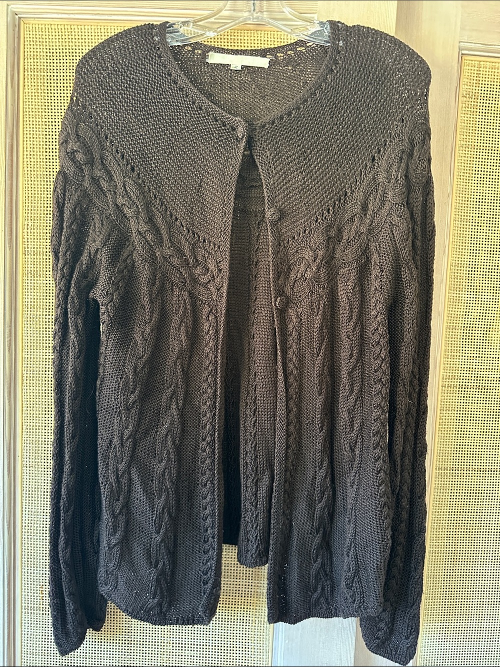 Erica Tanov Cable-Knit Button-Front Cardigan Sweater - Chocolate Brown